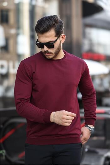 comstar Men's Crew Neck Basic Long Sleeve Tight Claret Red Sweat