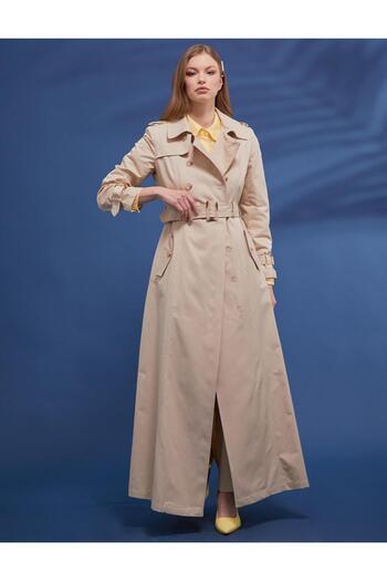 Kayra Long Top Coat with Epaulettes Clay