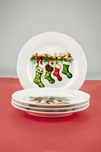 Bursa Porselen Dekor Jingle Bells 4 Pieces of Cake Plates
