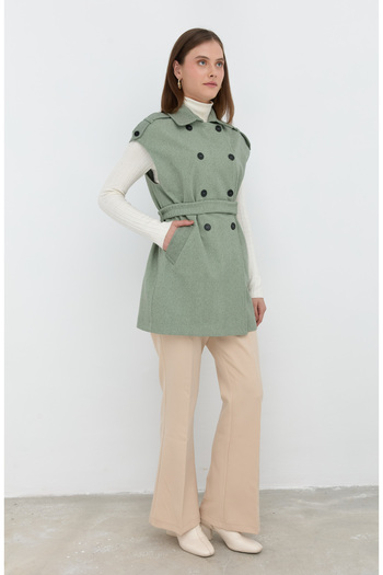 Fatma Atasoy Belted Stamp Oversize Mint Midi Vest