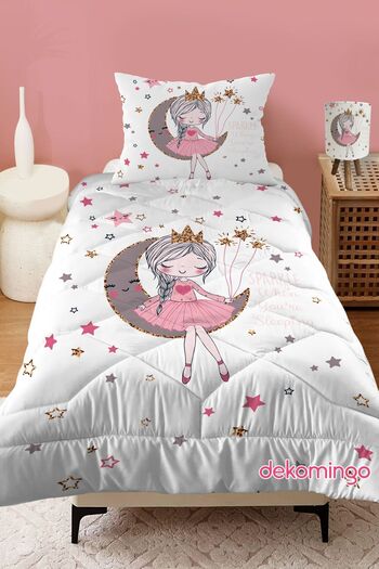 dekomingo White Moon Princess Multi-Star PATTERNED QUILTED KIDS QUILT AND PILLOW CASE