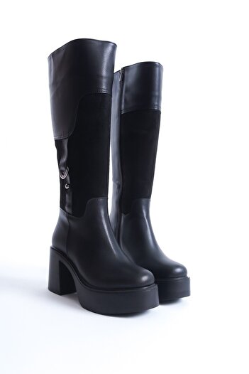 Modabuymus Poyel Black Buckle Thick Platform Heeled Comfortable Buckle Daily Boots