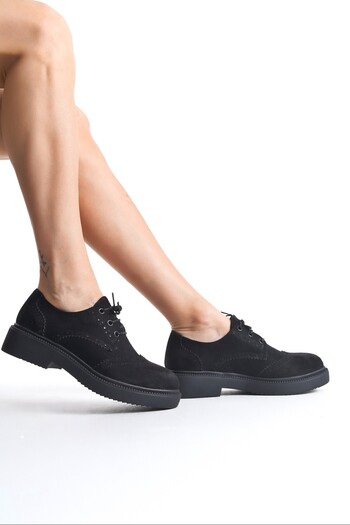 Modabuymus Yampa Black Suede Oxford Daily άνετα γυναικεία παπούτσια