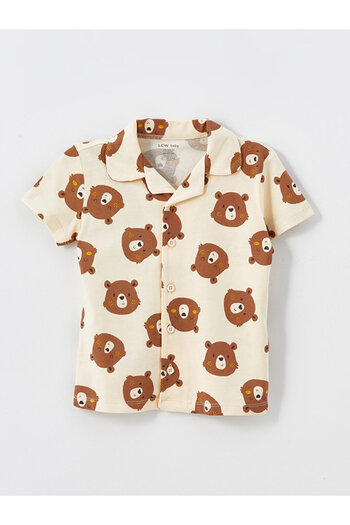 LC Waikiki Lcw Baby Boy Polo Collar Pajama Set with Shorts - Beige Printed