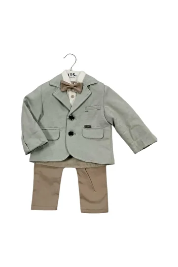 KTS Boy's Lined Jacket Bow Tie Shirt Gabardine Pants 3-Piece Set