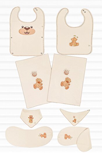 tinylamb Fluffy Bear 8 Piece Baby Nutrition Set Suitable for Up to 2 Years Old Muslin Nutrition Set