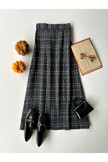 KÜÇÜĞÜM BUTİK Long Gray Color Tweed Skirt