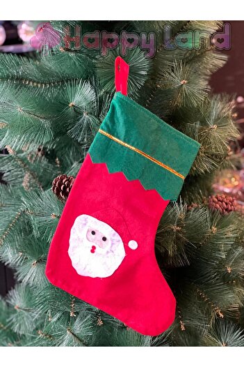 Happyland Santa Claus Christmas Socks 25X35 cm Large Size Red New Year Pine Tree Vine Decor Ornament