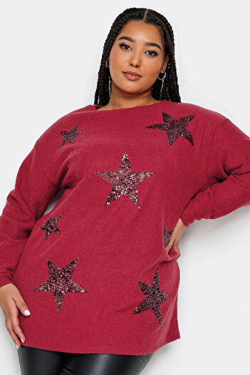 Stil Diva Plus Size Crew Neck Long Sleeve Star Print Soft Texture Sweatshirt 302729