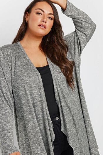 Stil Diva Plus Size Non-Closing Front Long Sleeve Asymmetrical Cut Thin Cardigan 303637