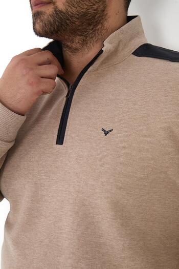 Maccali Men's Half Zip Plus Size Plain Oversized Cream Sweatshirt