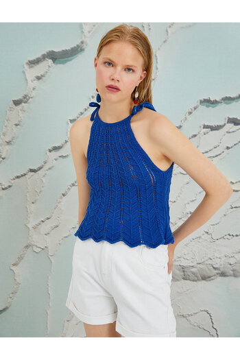 Koton Şahika Ercümen - Halter Collar Crochet Knitted Tank Top