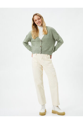 Koton Knitwear Cardigan Buttoned Textured V-Neck Long Sleeve