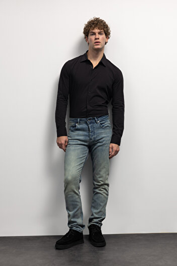 GIESTO Μαύρο Πουκάμισο Ποπλίνα - Basic Slim Fit
