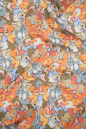 Tuğba Kuğu Printed Panama Fabric (100% Cotton) |   Colorful Flowers