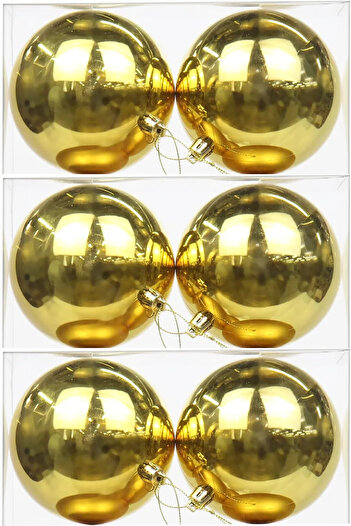MEKA HOME 6'lı 8 Cm Yılbaşı Gold Çam Ağaçı Süsü Altın Parlak Büyük Boy Cici Top Süs