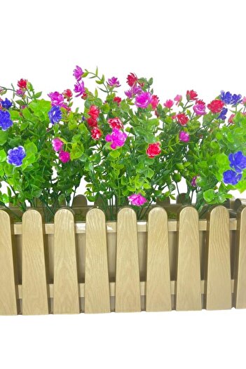 Nettenevime Yapay Çiçek Dore Gold Çit Balkon Saksısı Renkli Mineli Şimşir Çiçekli 55*35cm