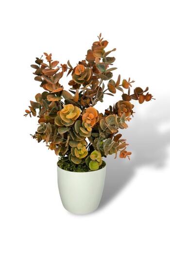 Nettenevime Floare artificială Eucalipt din bușten în ghiveci alb, pastel pudrat, portocaliu, plantă artificială decorativă