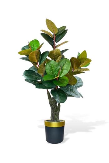 Nettenevime Τεχνητό δέντρο Rubber Tree Metal Gold Ficus Elastica σε γλάστρα με ζώνη Σαλόνι Λουλούδι 150*90 61 Φύλλα