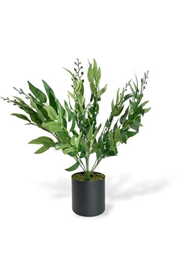 Nettenevime Yapay Çiçek Zeytin Dalı 50cm Metal Siyah Saksıda