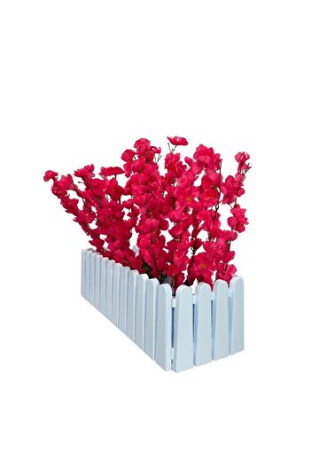 Nettenevime Artificial Flower White Fence Balcony Pot Fuchsia Bahardalı 55*20cm