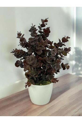 Nettenevime Artificial Flower White Potted Eucalyptus Boxwood Bunch Powdered Pastel Brown Decorative Artificial Plant