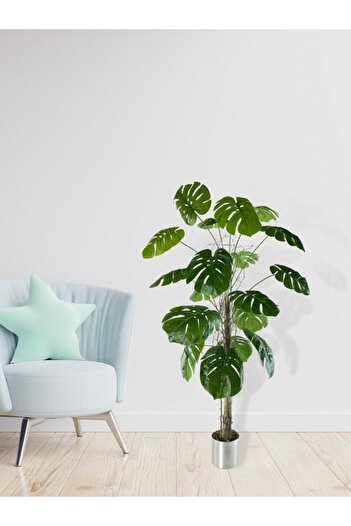 Nettenevime Yapay Ağaç Monstera 18 Dallı Çalılı Gövde 120x60cm Gümüş Aleminyum Saksıda
