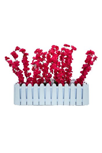Nettenevime Artificial Flower White Fence Balcony Pot Fuchsia Bahardalı 55*20cm