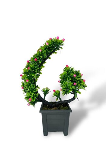 Nettenevime Artificial Flower Bonsai Tree Pink Oblique Model Decorative Artificial Tree Bonzai in 30*22cm Black Square Pot