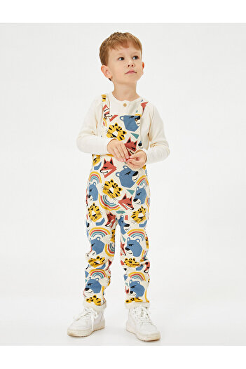 Koton Cotton Strap Jumpsuit - Animals Printed Hooded