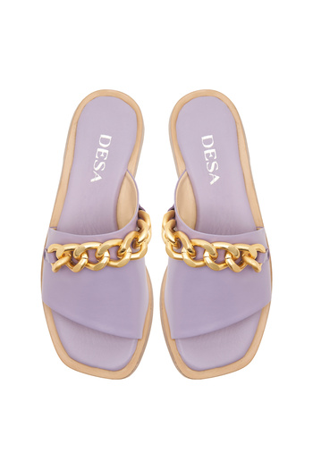 Desa Women's Purple Chain Detailed Leather Slippers