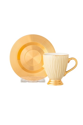Dania A set of porcelain Turkish coffee cups and metal saucers, 6 cups + 6 saucers