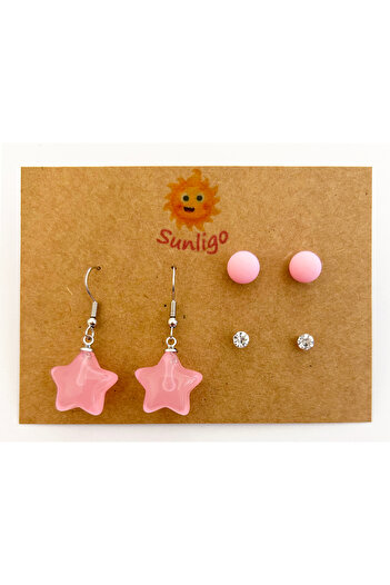 Sunligo Star and Coloured Coloured Earrings Set - Total 3 Pairs of Earrings
