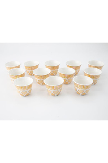 Dania 12-Piece Heart Printed Coffee Cup Set Yellow/White 28x17x7cm