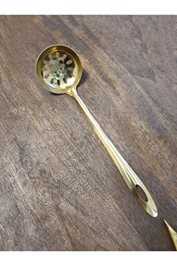 LOVYCO Gold Stainless Steel Scoop -Scrubber - Spoon - Sauce Spoon - Pasta Spoon 26 cm 1 Piece