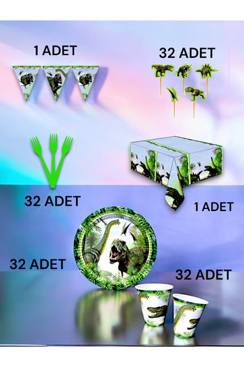 VibeHome Jurassic Themed Premium Set for 32 - Birthday Party and Fun Events