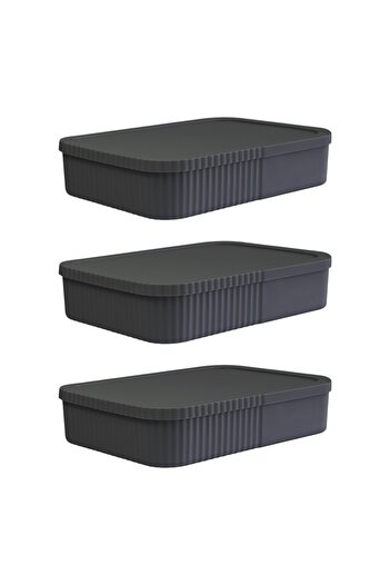 devigo 3 Pieces of 6-Liter Slim-Wide Storage Box with Lid - Office and Stationery Organizer Multi-Purpose Use