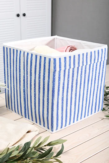 PRENDİ HOME Blue Striped Multi-Purpose Toy Storage Box Without Lid 30X30X30