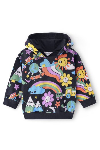 Bonfino Bonfino - Boys 100% Cotton French Terry Full Sleeves All Over Printed Hoodie And Jogger Set - Black