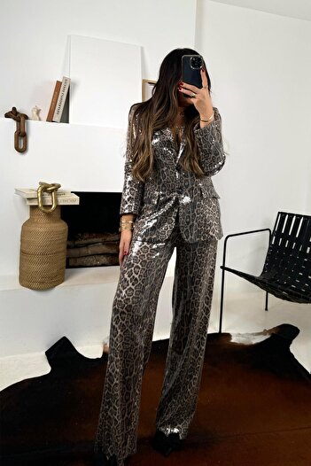 Sohotique By P Black Leopard Sequined Trousers