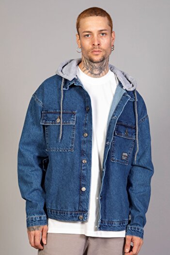 LTC Jeans Ανδρικό τζιν μπουφάν Oversize με μπλε κουκούλα