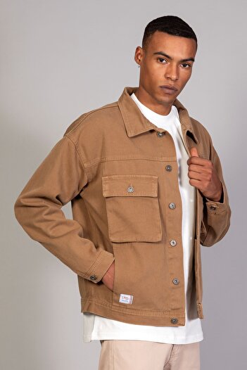 LTC Jeans Men's Tan Bellows Pocket Oversize Denim Jacket