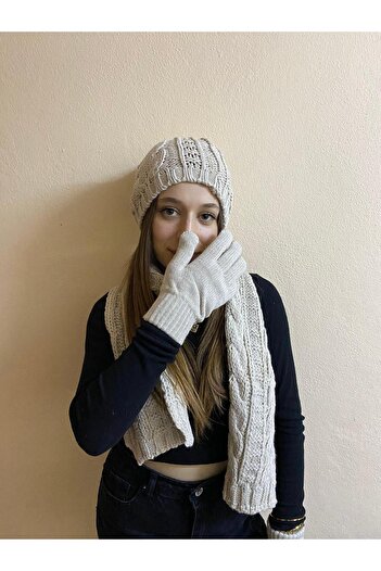 sema aksesuar Women's Knitted Beanie, Scarf and Gloves Set Set - New Year's New Year's New Year's New Year's New Year's New Year's New Year's New Year's New Year's