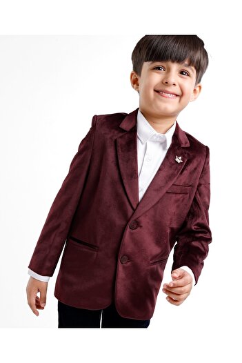 Babyhug Velvet Full Sleeves Party Wear Blazer Solid Colour - Maroon