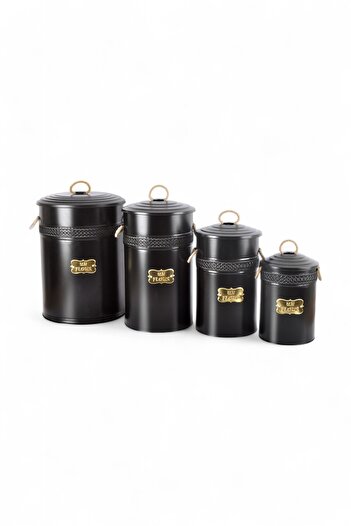 Milenay Premium 4'lü Un Saklama Kovası Seti, Osmanlı Motifli Halat Kulplu, 5-16-30-50 Litre