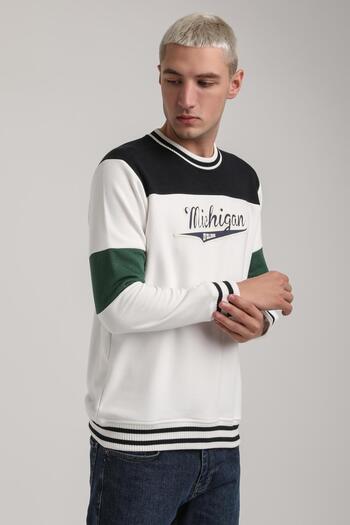 NEW WORLD POLO Crew Neck Ecru Slim Fit Sweatshirt 24Fwm60192