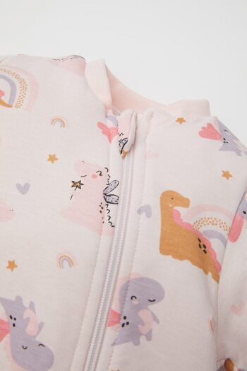 DeFacto Pink Dinosaur Printed Long Sleeve Combed Cotton Jumpsuit for Newborn Baby Girl D2451A524Au