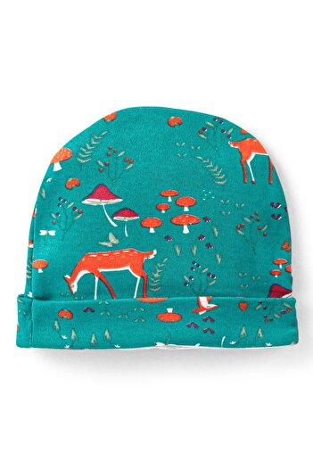 Bonfino 100% Cotton Deer Print With Bow Applique Cap Mittens & Booties Set Green- Diameter 14 cm