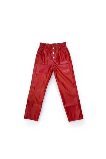 Zekids Girl's Leather Buttoned Elastic Waist Trousers