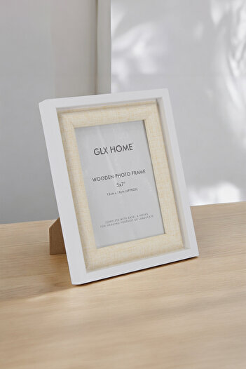 Muyika Design White Wood Frame - Single, 13 X 18cm, Fabric Detail, Decorative Photo Frame Afç-1318